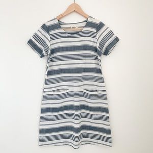 Blue and white striped shift dress